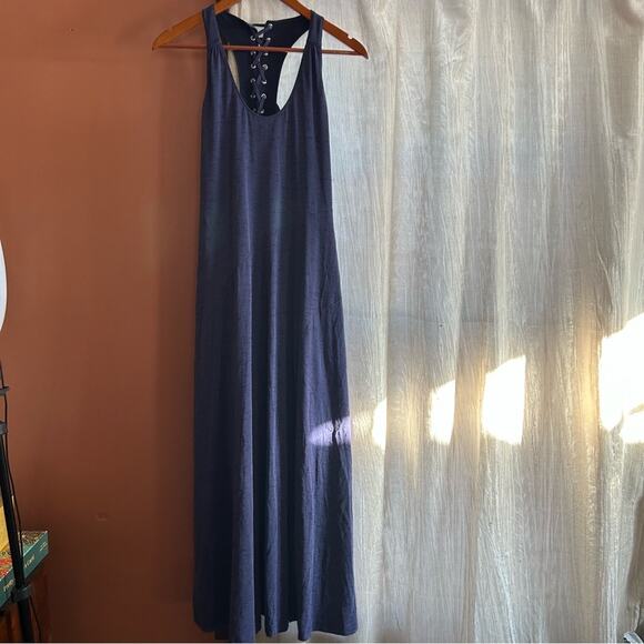 Maeve Anthropologie Purple Melanie Lace Up Back Slit Knit Maxi Long Tank Dress S - Picture 2 of 8